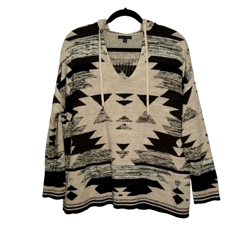 American Eagle Brown/Tan Southwestern/Aztec Inspired Pullover Sweater w/Hood M